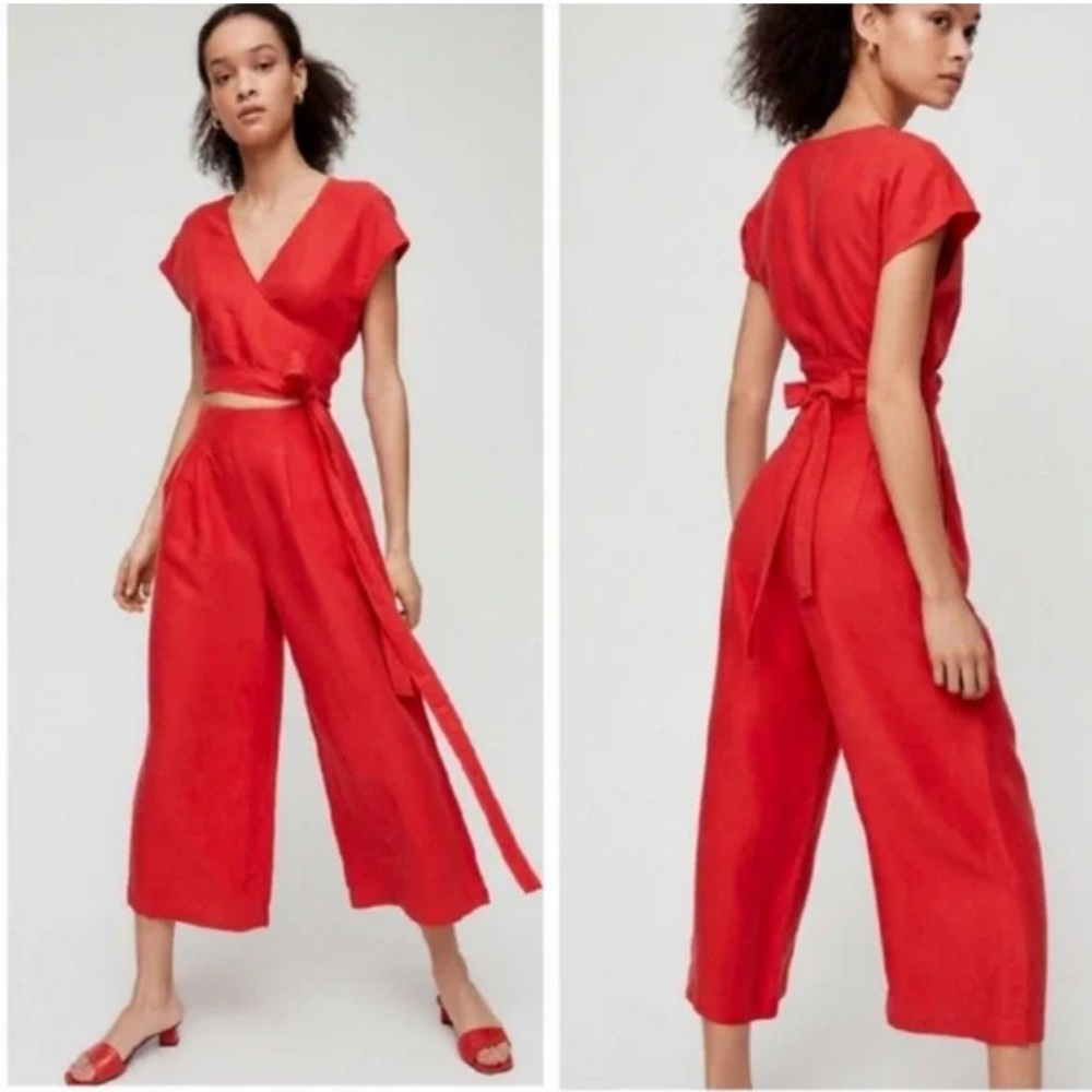 Wilfred Jumpsuit 4 Linen‎ Blend Wide Leg Belted Wrap Preppy Coastal Valentine’s
